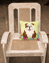Load image into Gallery viewer, Easter Eggs English Bulldog Brindle White Fabric Decorative Pillow BB6121PW1818