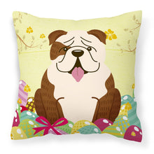 Load image into Gallery viewer, Easter Eggs English Bulldog Brindle White Fabric Decorative Pillow BB6121PW1818