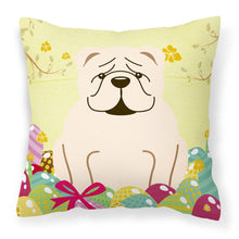 Load image into Gallery viewer, Easter Eggs English Bulldog White Fabric Decorative Pillow BB6123PW1818