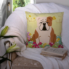 Load image into Gallery viewer, Easter Eggs English Bulldog Fawn White Throw Pillow - 14x14 Decorative Pillow – Art for Your Home &amp; Patio BB6125PW1414