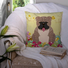Load image into Gallery viewer, Easter Eggs English Bulldog Grey Brindle  Throw Pillow - 14x14 Decorative Pillow – Art for Your Home &amp; Patio BB6126PW1414