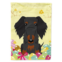 Load image into Gallery viewer, Easter Eggs Wire Haired Dachshund Black Tan Flag Canvas House Size BB6127CHF