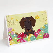 Load image into Gallery viewer, Easter Eggs Wire Haired Dachshund Chocolate Greeting Cards -  Blank Note Cards – 8-Pack of Artist-Designed Cards with Envelopes