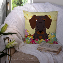 Load image into Gallery viewer, Easter Eggs Wire Haired Dachshund Chocolate Throw Pillow - 14x14 Decorative Pillow – Art for Your Home &amp; Patio BB6129PW1414