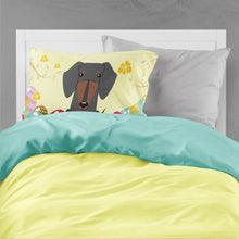 Load image into Gallery viewer, Easter Eggs Dachshund Black Tan Fabric Standard Pillowcase – Artistic Decorative Front, White Back BB6132PILLOWCASE