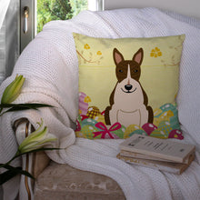 Load image into Gallery viewer, Easter Eggs Bull Terrier Dark Brindle Throw Pillow - 14x14 Decorative Pillow – Art for Your Home &amp; Patio BB6136PW1414