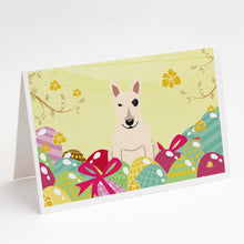 Load image into Gallery viewer, Easter Eggs Bull Terrier White Greeting Cards -  Blank Note Cards – 8-Pack of Artist-Designed Cards with Envelopes