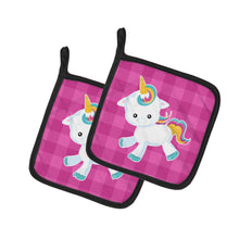 Load image into Gallery viewer, Pink Plaid Unicorn Pot Holders - Set of 2 - Heat-Resistant Kitchen Essentials BB6807PTHD