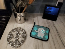 Load image into Gallery viewer, Polkadot Grey Elephant Pot Holders - Set of 2 - Heat-Resistant Kitchen Essentials BB6837PTHD
