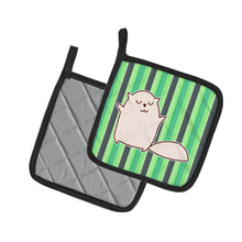 Load image into Gallery viewer, Cat Green Stripes Pot Holders - Set of 2 - Heat-Resistant Kitchen Essentials BB6856PTHD