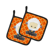 Load image into Gallery viewer, Sheep on Orange Quatrafoil Pot Holders - Set of 2 - Heat-Resistant Kitchen Essentials BB6872PTHD
