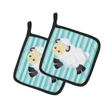 Load image into Gallery viewer, Sheep on Blue Stripes Pot Holders - Set of 2 - Heat-Resistant Kitchen Essentials BB6873PTHD