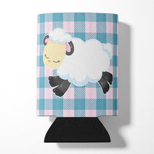 Load image into Gallery viewer, Sheep on Blue Gingham Can or Bottle Hugger BB6874CC