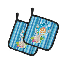 Load image into Gallery viewer, Fairy House Blue Stripes Pot Holders - Set of 2 - Heat-Resistant Kitchen Essentials BB6914PTHD