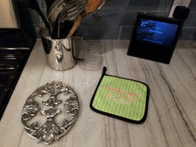 Load image into Gallery viewer, Fall Pumpkin Spice Green Stripe Pot Holders - Set of 2 - Heat-Resistant Kitchen Essentials BB6922PTHD