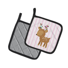 Load image into Gallery viewer, Deer in Pink Stripes Pot Holders - Set of 2 - Heat-Resistant Kitchen Essentials BB6934PTHD