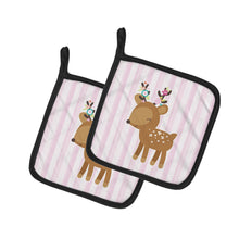 Load image into Gallery viewer, Deer in Pink Stripes Pot Holders - Set of 2 - Heat-Resistant Kitchen Essentials BB6934PTHD