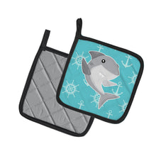 Load image into Gallery viewer, Shark on Blue Nautical Pot Holders - Set of 2 - Heat-Resistant Kitchen Essentials BB6940PTHD