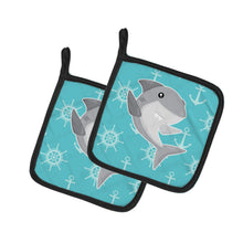 Load image into Gallery viewer, Shark on Blue Nautical Pot Holders - Set of 2 - Heat-Resistant Kitchen Essentials BB6940PTHD
