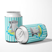 Load image into Gallery viewer, Surfin Shark on Stripes Can or Bottle Hugger BB6942CC