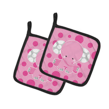 Load image into Gallery viewer, Elephant with Pink Polkadots Pot Holders - Set of 2 - Heat-Resistant Kitchen Essentials BB6949PTHD