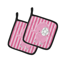 Load image into Gallery viewer, Elephant on Pink Stripes Pot Holders - Set of 2 - Heat-Resistant Kitchen Essentials BB6955PTHD