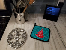 Load image into Gallery viewer, Christmas Tree Teal Red Pot Holders - Set of 2 - Heat-Resistant Kitchen Essentials BB6970PTHD