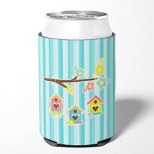 Load image into Gallery viewer, Birdhouses on Blue Stripes Can or Bottle Hugger BB7011CC