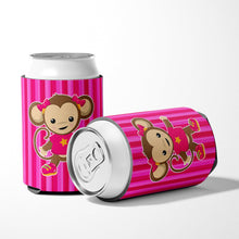 Load image into Gallery viewer, Monkey on Pink Stripes Can or Bottle Hugger BB7020CC