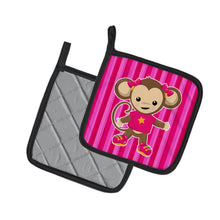 Load image into Gallery viewer, Monkey on Pink Stripes Pot Holders - Set of 2 - Heat-Resistant Kitchen Essentials BB7020PTHD