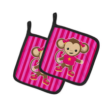 Load image into Gallery viewer, Monkey on Pink Stripes Pot Holders - Set of 2 - Heat-Resistant Kitchen Essentials BB7020PTHD