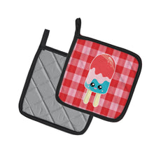 Load image into Gallery viewer, Ice Pop Popsicle Face Gingham Pot Holders - Set of 2 - Heat-Resistant Kitchen Essentials BB7067PTHD