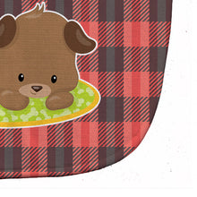 Load image into Gallery viewer, Puppy on Black Red Gingham Baby Bib BB7072BIB