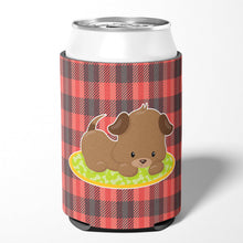 Load image into Gallery viewer, Puppy on Black Red Gingham Can or Bottle Hugger BB7072CC