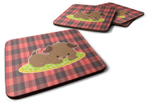 Load image into Gallery viewer, Puppy on Black Red Gingham Foam Coaster  BB7072FC