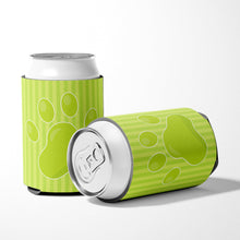 Load image into Gallery viewer, Puppy Pawprint Green Stripes Can or Bottle Hugger BB7074CC