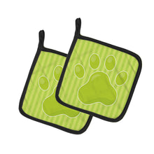 Load image into Gallery viewer, Puppy Pawprint Green Stripes Pot Holders - Set of 2 - Heat-Resistant Kitchen Essentials BB7074PTHD