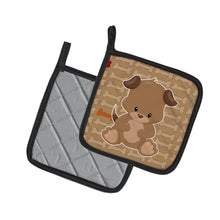Load image into Gallery viewer, Puppy on Brown Bones Pot Holders - Set of 2 - Heat-Resistant Kitchen Essentials BB7075PTHD