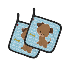 Load image into Gallery viewer, Puppy on Blue Bones Pot Holders - Set of 2 - Heat-Resistant Kitchen Essentials BB7079PTHD