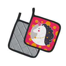 Load image into Gallery viewer, Unicorn Orange Polkadots Pot Holders - Set of 2 - Heat-Resistant Kitchen Essentials BB7138PTHD