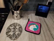 Load image into Gallery viewer, Unicorn Pink Stripes Pot Holders - Set of 2 - Heat-Resistant Kitchen Essentials BB7139PTHD
