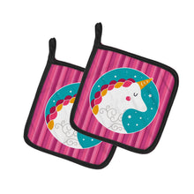 Load image into Gallery viewer, Unicorn Pink Stripes Pot Holders - Set of 2 - Heat-Resistant Kitchen Essentials BB7139PTHD
