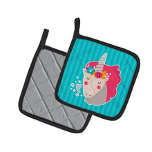 Load image into Gallery viewer, Unicorn Blue Stripes Pot Holders - Set of 2 - Heat-Resistant Kitchen Essentials BB7140PTHD
