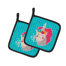 Load image into Gallery viewer, Unicorn Blue Stripes Pot Holders - Set of 2 - Heat-Resistant Kitchen Essentials BB7140PTHD