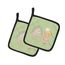 Load image into Gallery viewer, Cake Baker Blonde Green Pot Holders - Set of 2 - Heat-Resistant Kitchen Essentials BB7262PTHD
