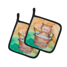 Load image into Gallery viewer, Owl Bathing Watercolor Pot Holders - Set of 2 - Heat-Resistant Kitchen Essentials BB7342PTHD