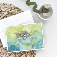 Load image into Gallery viewer, Raccoon Bathing Watercolor Greeting Cards -  Blank Note Cards – 8-Pack of Artist-Designed Cards with Envelopes