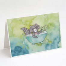 Load image into Gallery viewer, Raccoon Bathing Watercolor Greeting Cards -  Blank Note Cards – 8-Pack of Artist-Designed Cards with Envelopes