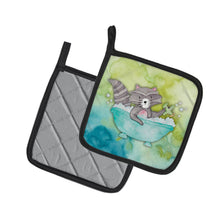 Load image into Gallery viewer, Raccoon Bathing Watercolor Pot Holders - Set of 2 - Heat-Resistant Kitchen Essentials BB7345PTHD