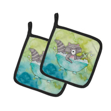 Load image into Gallery viewer, Raccoon Bathing Watercolor Pot Holders - Set of 2 - Heat-Resistant Kitchen Essentials BB7345PTHD